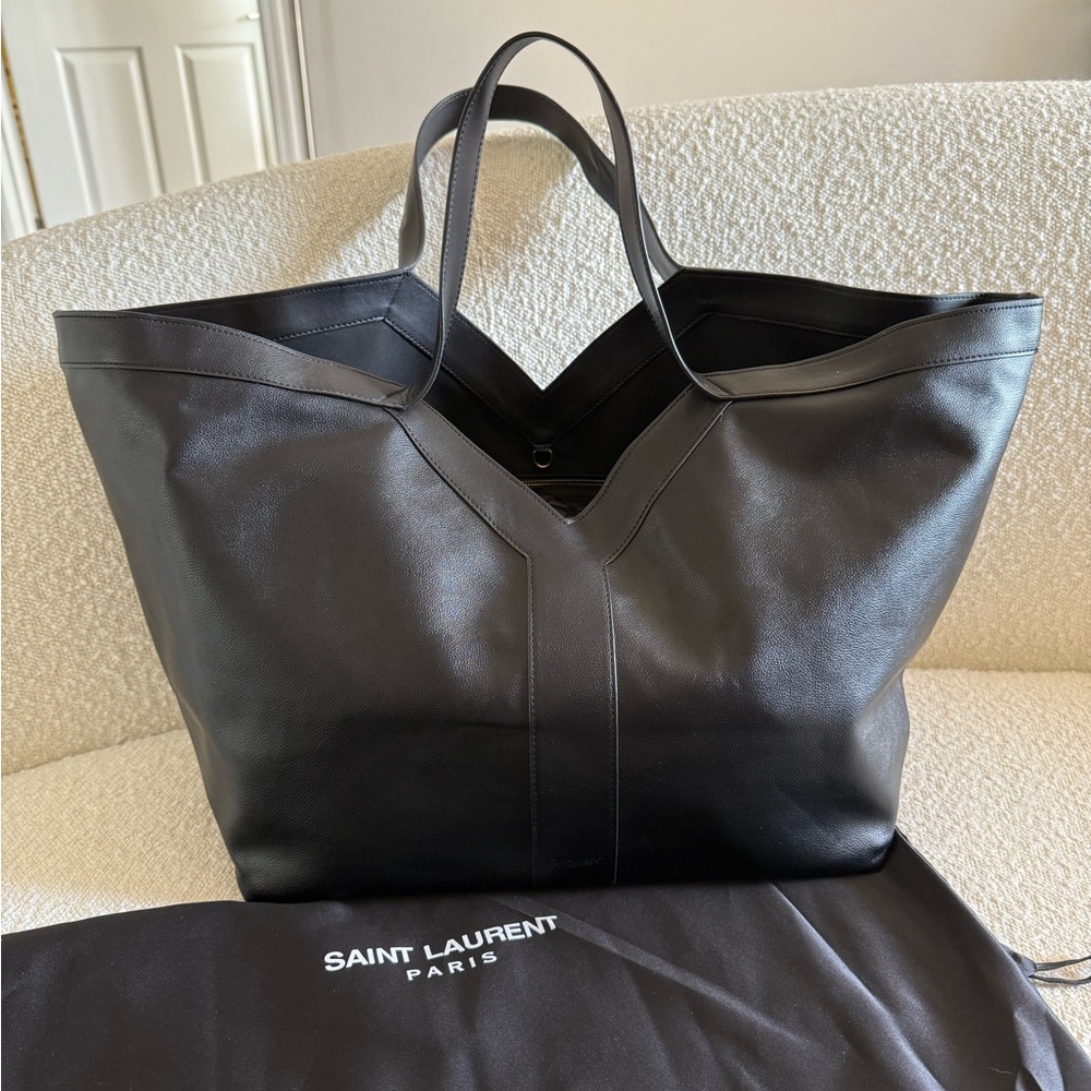 St Laurnt  Cabas Tote Black Bag with Gold Accents